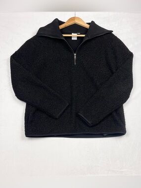 ELLE Cozy Teddy Fleece Oversized Black Quarter Zip Pullover Size Large
